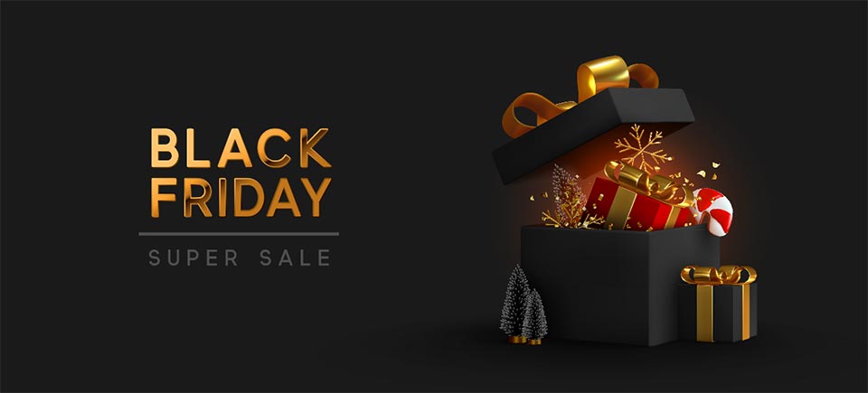 black fridsay sale message and christmas box